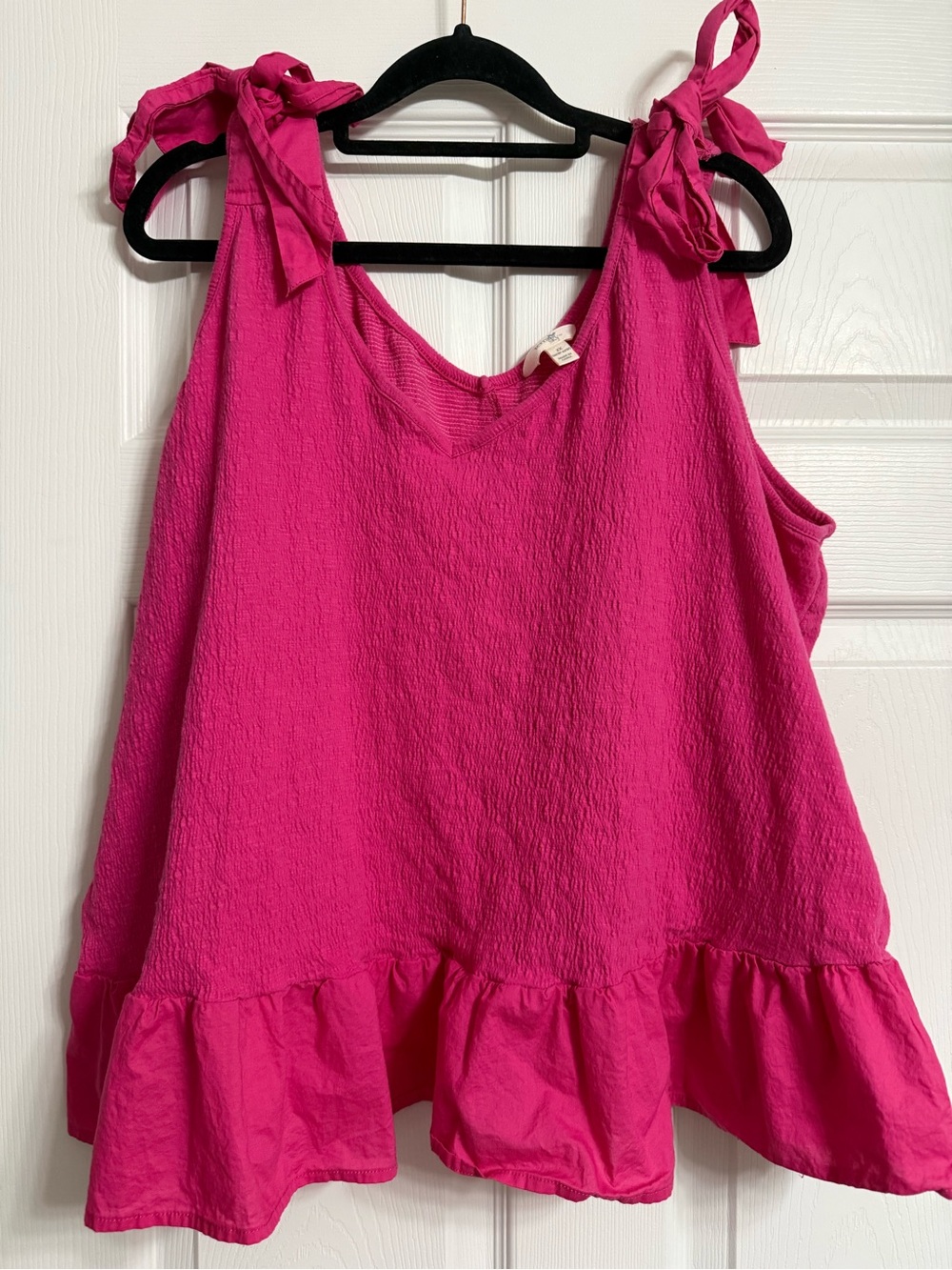 Terra & Sky Hot Pink Tie-Shoulder Ruffle Tank